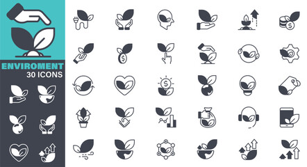 ESG - Environmental Social Governance Icons set. Solid icon collection. Vector graphic elements, Icon Symbol, Business, Zero Waste, Environmental Conservation, Plants