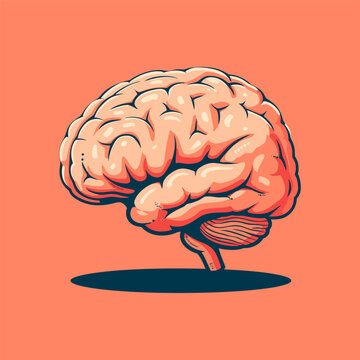 Simple human brain isolated on orange background cartoon vector.