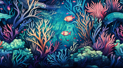 Fototapeta na wymiar coral reef with fish background 