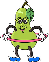 Cartoon/comic Maskottchen Birne mit Hula-Hoop Reifen Illustration freigestellt/ clipart