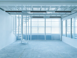 Steel frame modern spacious empty light hall room