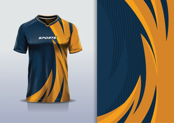 Sport jersey design template mockup curve line for football soccer, racing, running, e sports, blue gold color