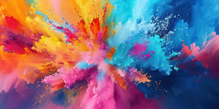 Explosion bursting forth in a riot of bright rainbow colors. The composition exudes an air of fun and excitement as the colorful and bold splashes create a dynamic and visually captivating background.