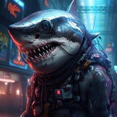 Cyberpunk shark realistic illustration