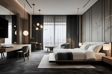 Modernist Hotel Room with Minimalist Aesthetics