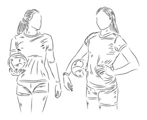 set of people playing volleyball line art ilustration