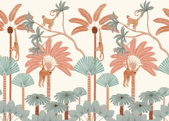 seamless pattern with monkey and jungle