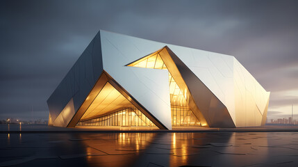 Modern polygonal building exterior design, future architecture