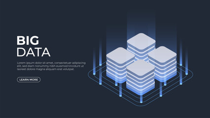 Big data technology in isometric vector illustration. technology website landing page template.