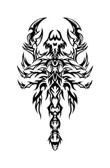 tribal tatto scorpion black and white illustration