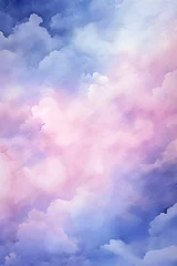 Foto op Canvas Watercolor sunset or sunrise sky. Magic night sky with pink, blue and purple clouds and stars. Beautiful nature background. Design for poster, sticker, paper, print, banner © ratatosk