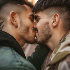 Romantic gay couple kissing