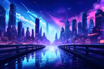 Fototapeten  Neon lights cityscape background © sugastocks