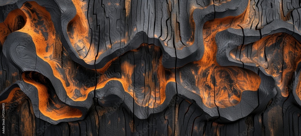 Aufkleber an authentic burned wood texture serves as a rustic and realistic background.