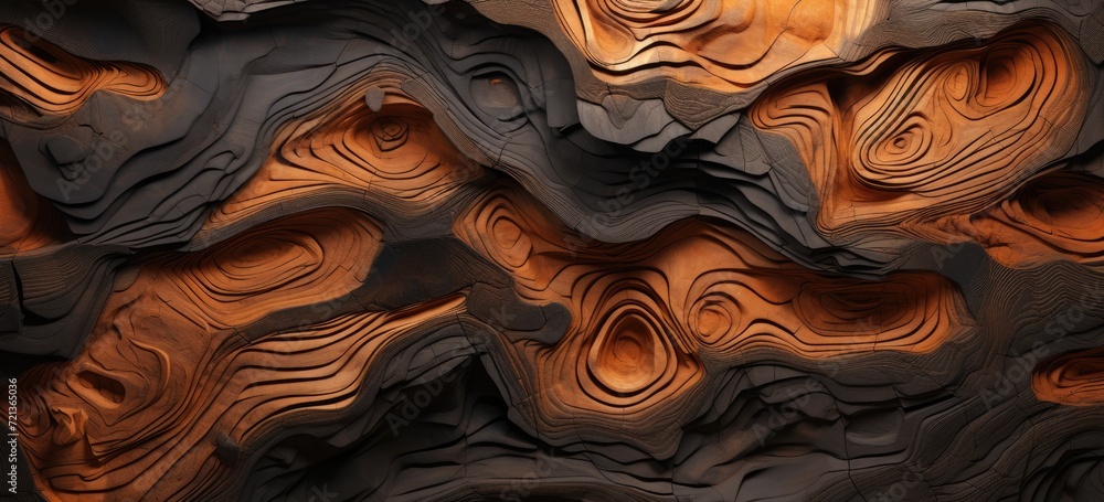 Aufkleber an authentic burned wood texture serves as a rustic and realistic background.