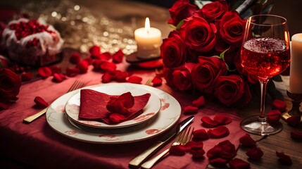 Obraz na płótnie Canvas festive table serving at home on valentine's day