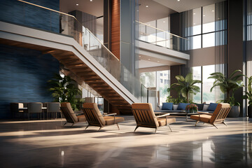 Fototapeta premium Office Lobby with a Contemporary Water Feature