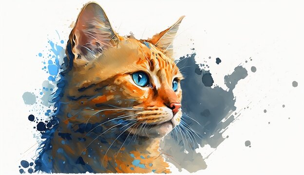 Abstract illustration of a orange neon cat. generative ai	
