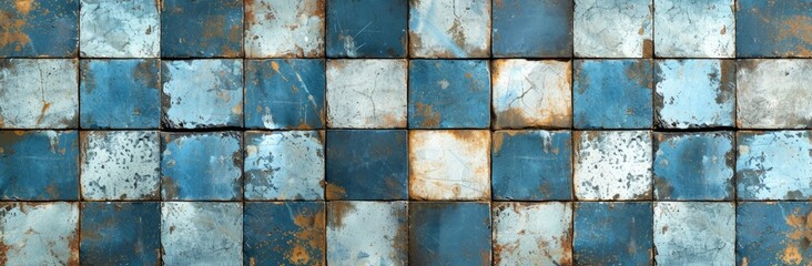 A background composed of square, vintage interior floor tiles.