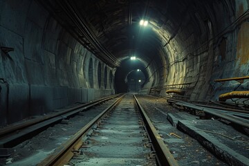Fototapeta na wymiar Subway Tunnel , Vanishig Point Mysterious Depths: The Vanishing Point of an Abandoned Subway Tunnel