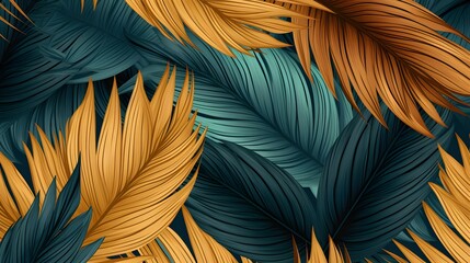 palm leaves seamless pattern.
