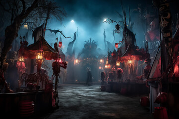 Halloween spooky abandoned enchanted castle square. Generative AI - obrazy, fototapety, plakaty