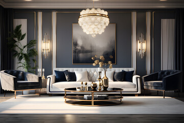 Hollywood Glam living room with velvet upholstery