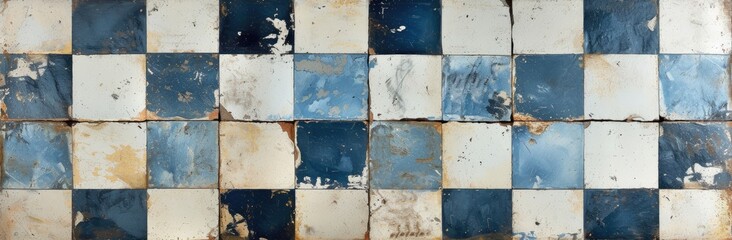 Square tiles forming the backdrop of an aged interior floor.