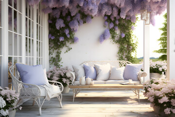 Outdoor patio with a French Country garden - obrazy, fototapety, plakaty
