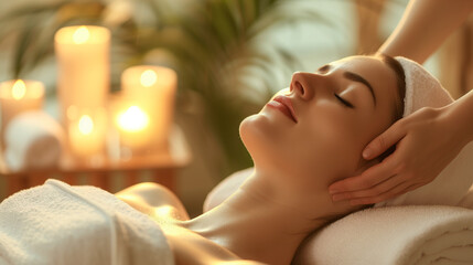 Obraz na płótnie Canvas woman in spa receiving face massage