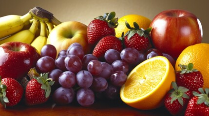 Naklejka na ściany i meble A variety of fruits are arranged on a table