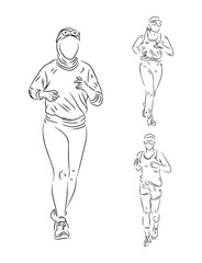 set line art illustration  of runnning marathon people