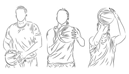 set of people playing volleyball line art ilustration