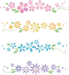 シンプルな花柄4種の飾りフレーム【水彩タイプ】