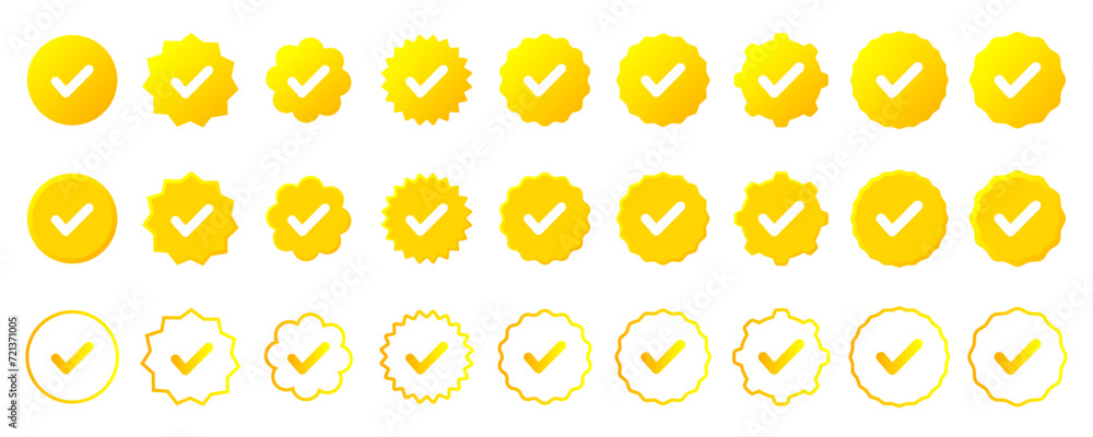 Poster gold social network icons account verification icon verified icon profile set vector checkmarks on w