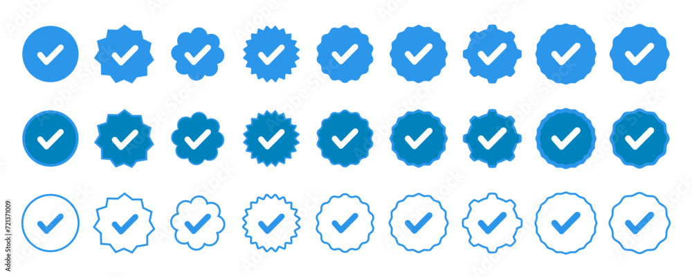 Poster blue social network icons account verification icon verified icon profile set vector checkmarks on w