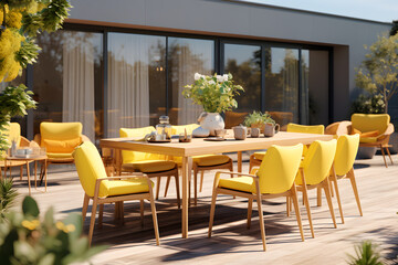 Fototapeta premium Outdoor terrace with vibrant outdoor furniture
