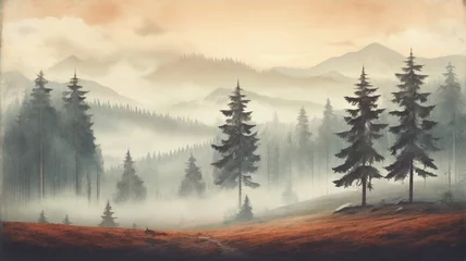 Zelfklevend Fotobehang Mistig bos misty morning in the forest