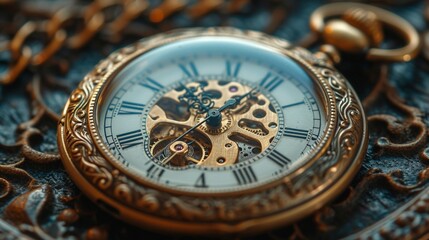 Fototapeta na wymiar the mesmerizing details of a vintage pocket watch frozen in time. 