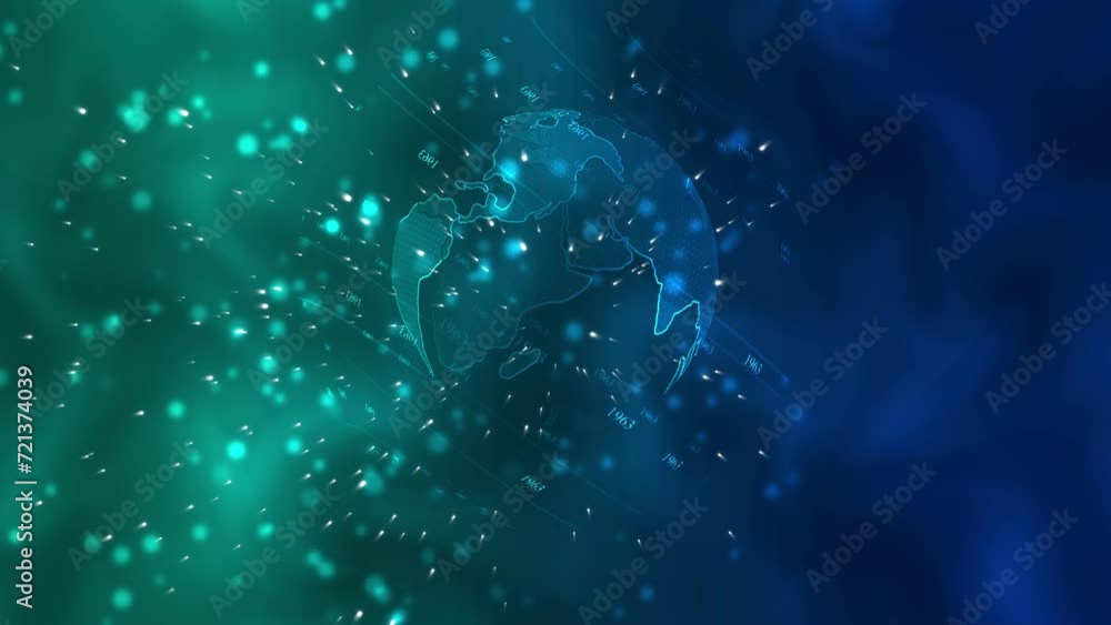 Poster beautiful earth hologram rotating seamless in cyberspace structure around globe.
