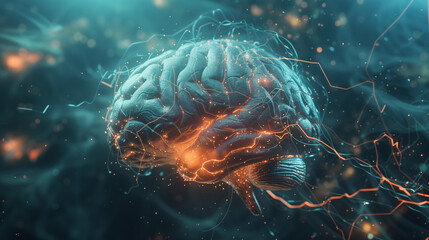 Intricate concept art depicting a human brain with neural networks intertwined in a futuristic and technological style