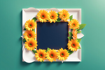 AI generated illustration of a frame with flowers around and copyspace for your text or image