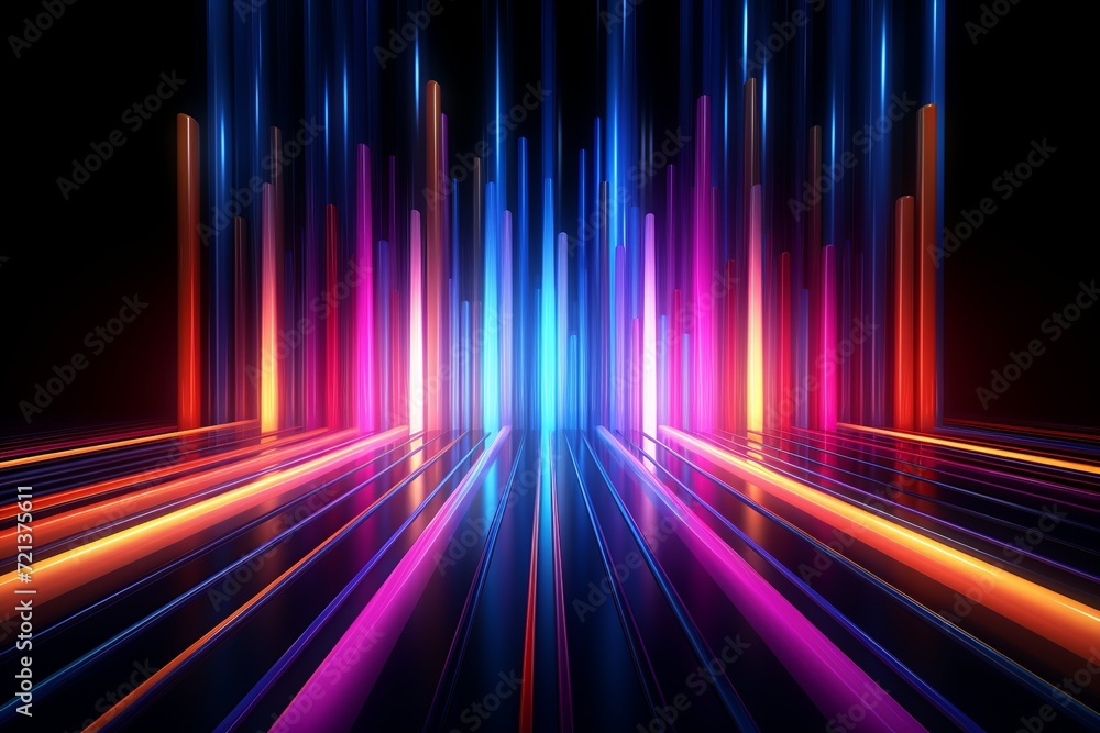Poster experience the allure of this striking 3d rendering, presenting an abstract neon background designed