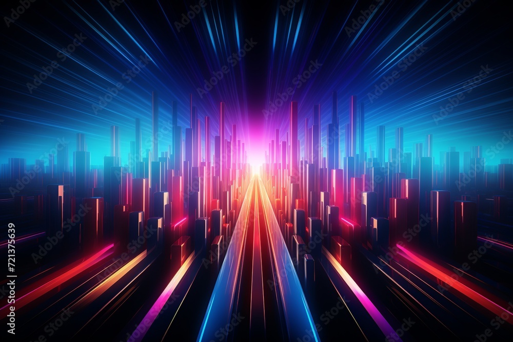 Poster experience the allure of this striking 3d rendering, presenting an abstract neon background designed