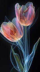 Neon Glow: Dual Tulips in Electrifying Radiance