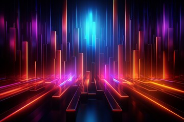 Experience the allure of this striking 3D rendering, presenting an abstract neon background designed specifically as a modern wallpaper - obrazy, fototapety, plakaty