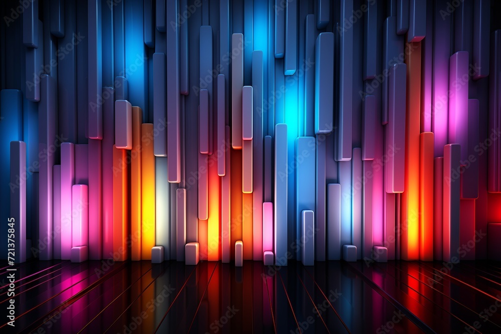 Poster experience the allure of this striking 3d rendering, presenting an abstract neon background designed