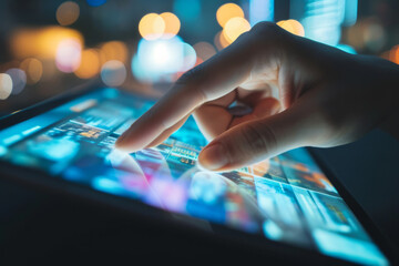 Hand touch the screen on tablet of Breaking news concept