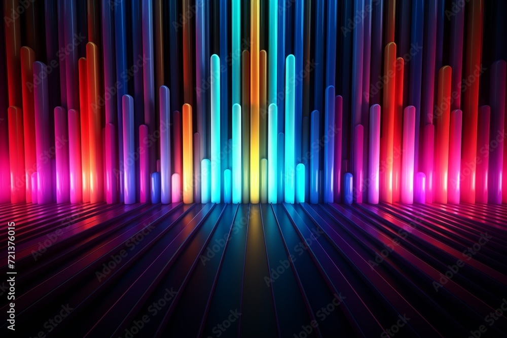Poster experience the allure of this striking 3d rendering, presenting an abstract neon background designed