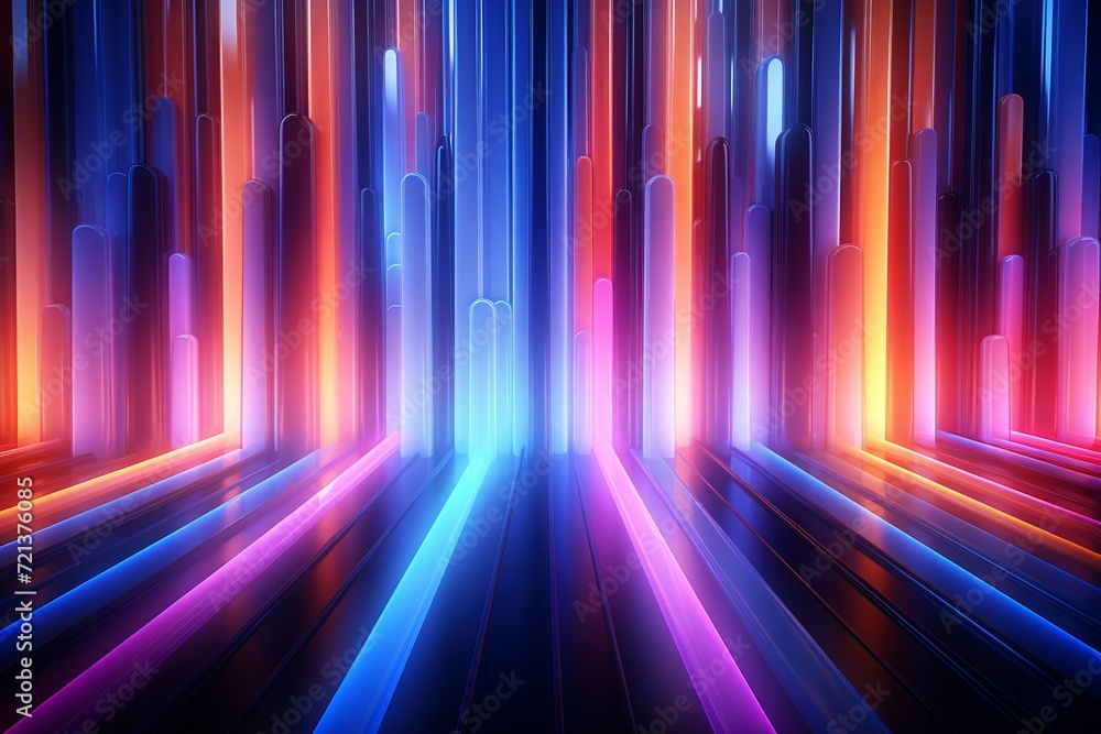 Poster experience the allure of this striking 3d rendering, presenting an abstract neon background designed
